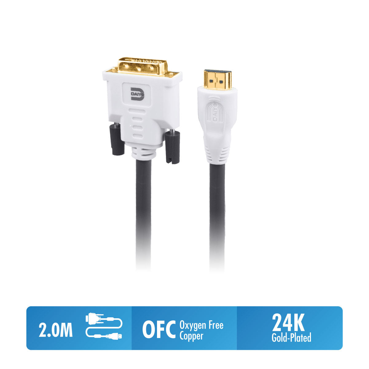 Daiyo Digital 55-2538 HDMI To DVI Cable 2m