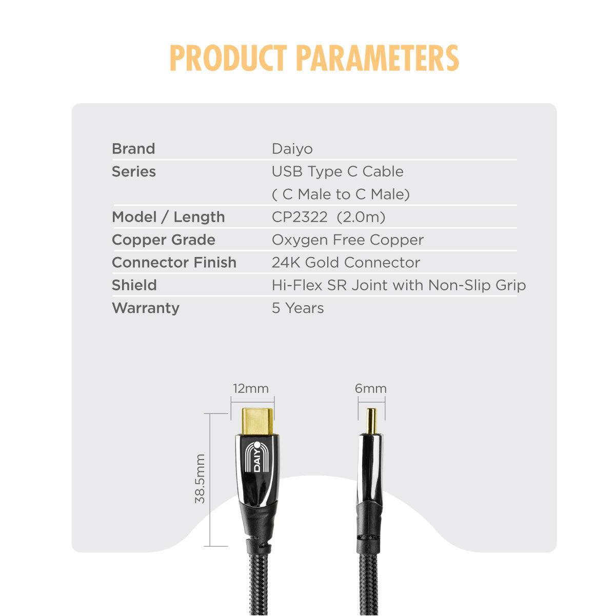 Daiyo CP 2322 TYPE C USB 2.0 - C Male / C Male 2m