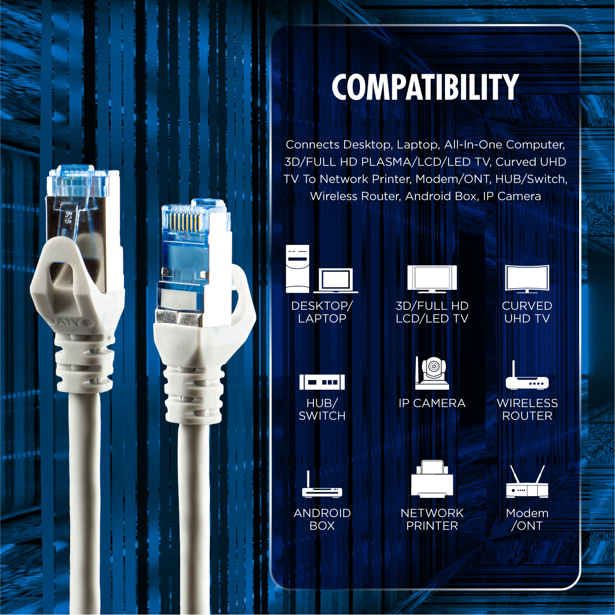 Daiyo CP 2550 SSTP Patch Cord Cat 7 Gigabit Ethernet 1m