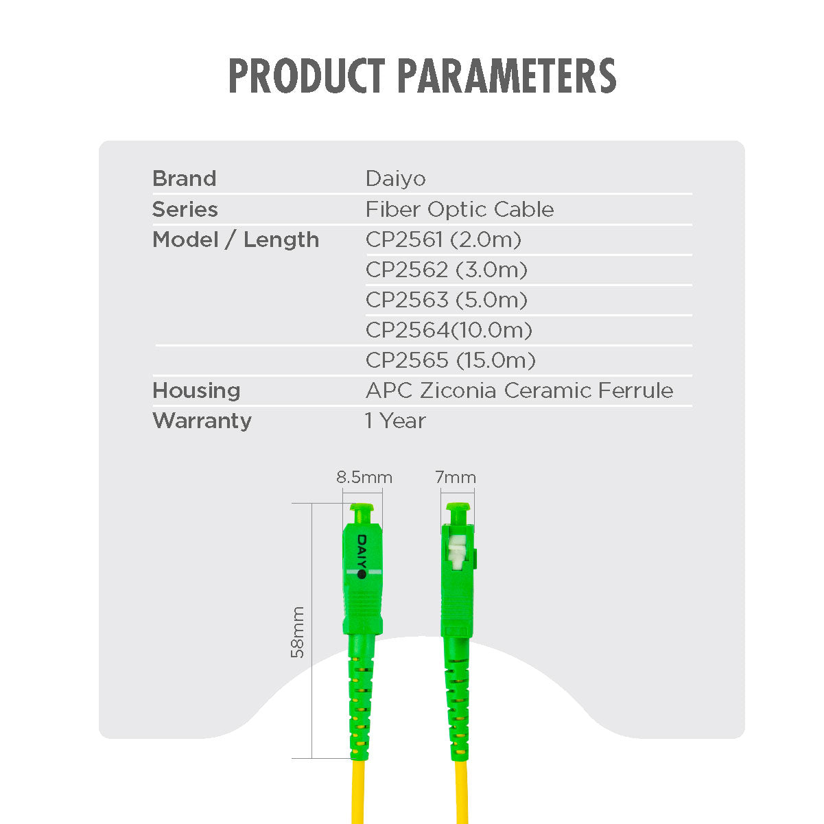 Daiyo CP 2561 Fiber Optic Patch Cord 2m