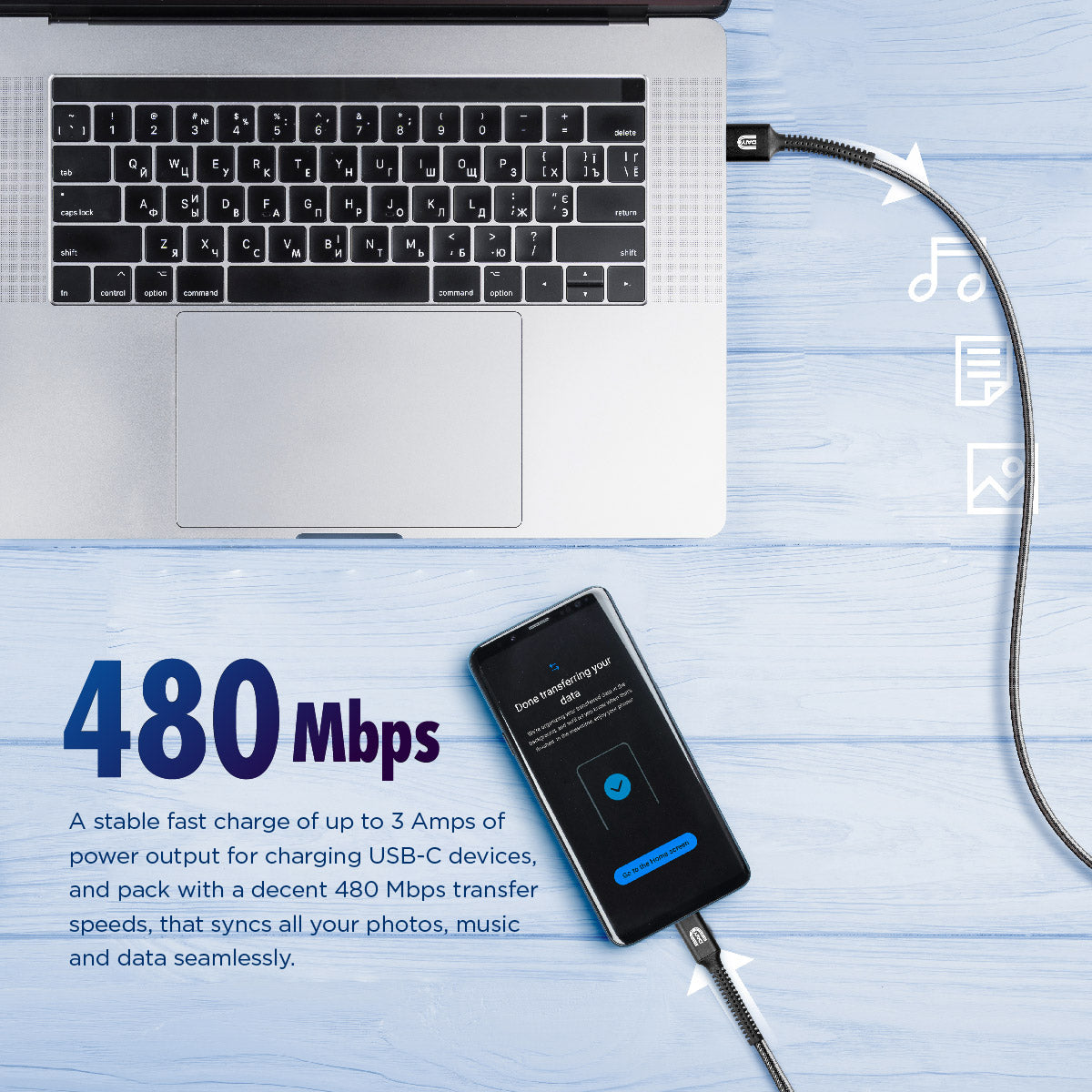 Daiyo CP 2611 TYPE C Fast Charging USB 2.0 - C Male / A Male 1.2m Cable