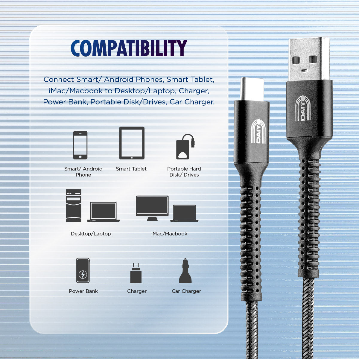 Daiyo CP 2611 TYPE C Fast Charging USB 2.0 - C Male / A Male 1.2m Cable