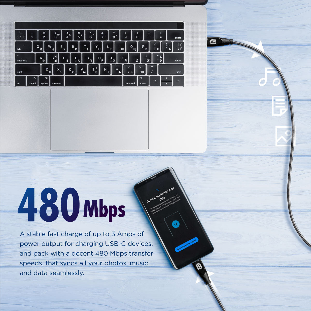 Daiyo CP 2613 TYPE C Fast Charging USB 2.0 - C Male / C Male 1.2m Cable