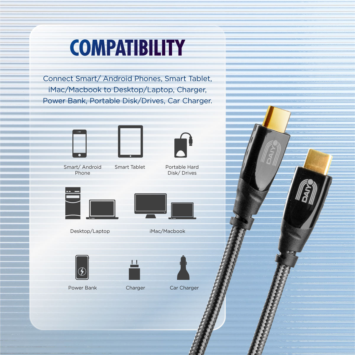 Daiyo CP 2613 TYPE C Fast Charging USB 2.0 - C Male / C Male 1.2m Cable