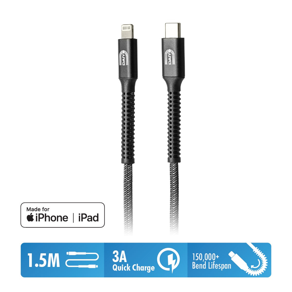 Daiyo CP 2617 Black MFI Type C to Lightning Cable 1.5 meter