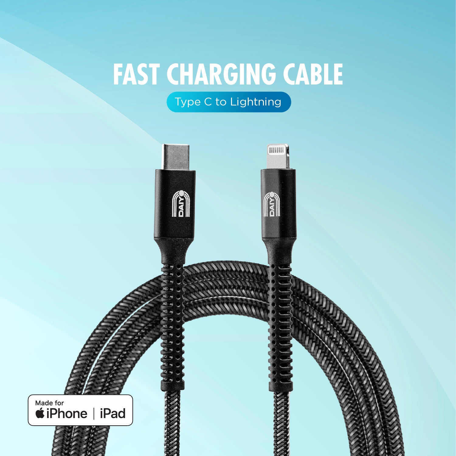 Daiyo CP 2617 Black MFI Type C to Lightning Cable 1.5 meter