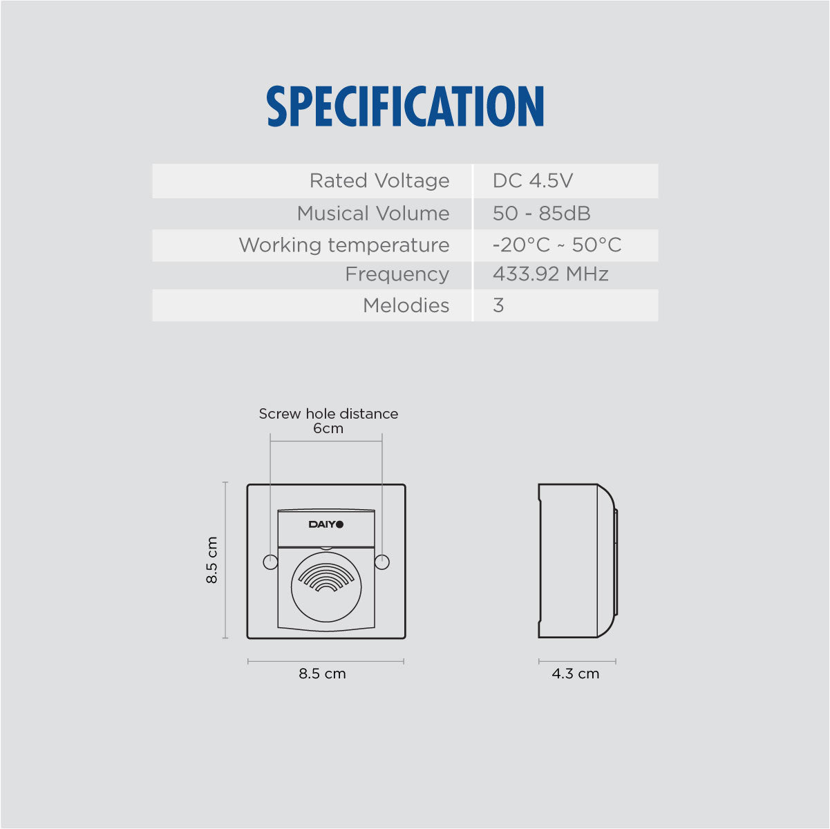 Daiyo DDB 41 Wired Digital Door Bell Wired + (MOUNTING BOX + SCREWS) Doorbell HDB BTO