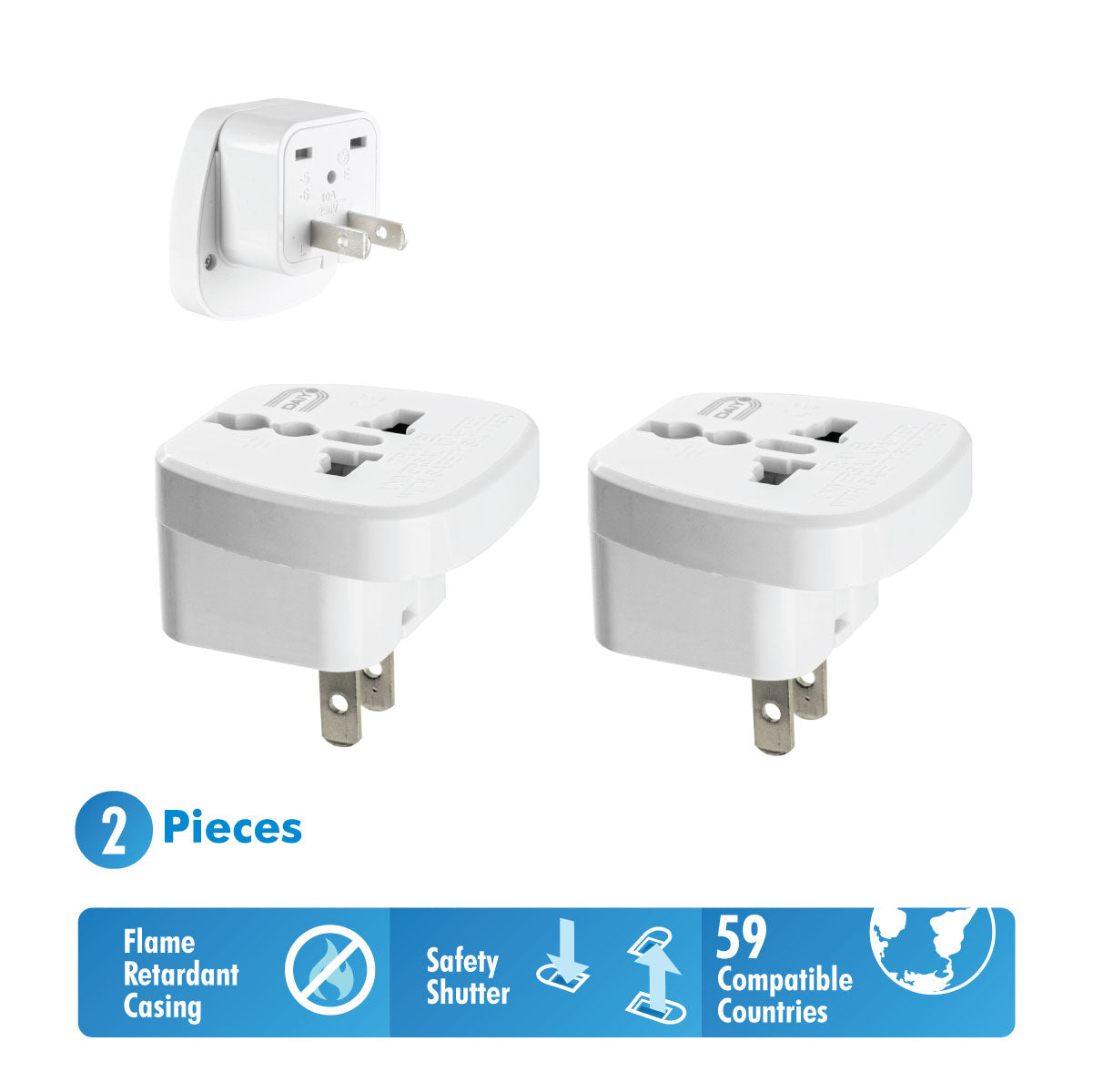 Traveller Adaptor US 2-Prong X 2 Pieces | Canada, Colombia, India, Japan, Mexico, North Korea, Philippines, Saudi Arabia