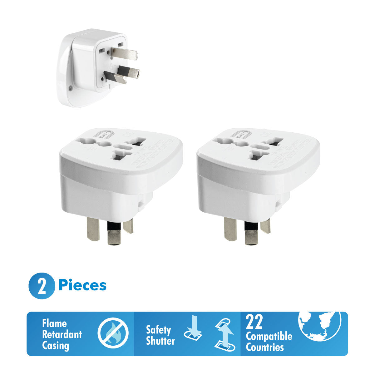 Traveller Adaptor Australian 3-Prong X 2 Pieces | Argentina, Australia, China, Cook Islands, Fiji, Guatemala, Kiribati