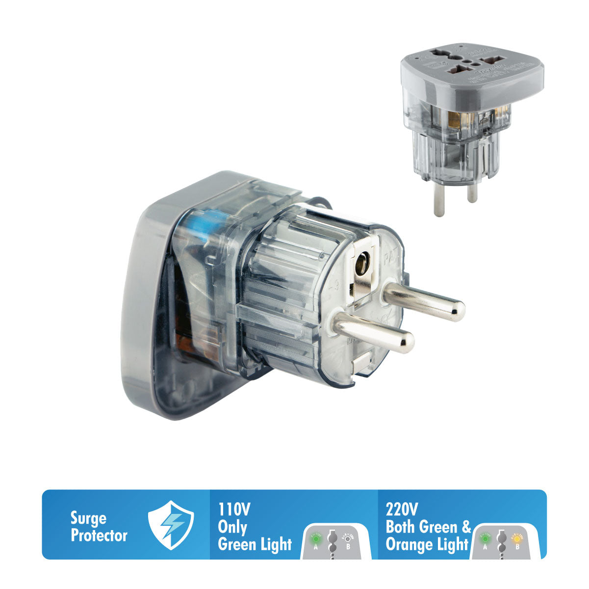 Daiyo DE 237 Traveller Adaptor European 2-Prong With Earth | Finland, France, Germany, Greece, Iran, Norway, Russia, South Korea, Spain, Sweden, Thailand, Turkey