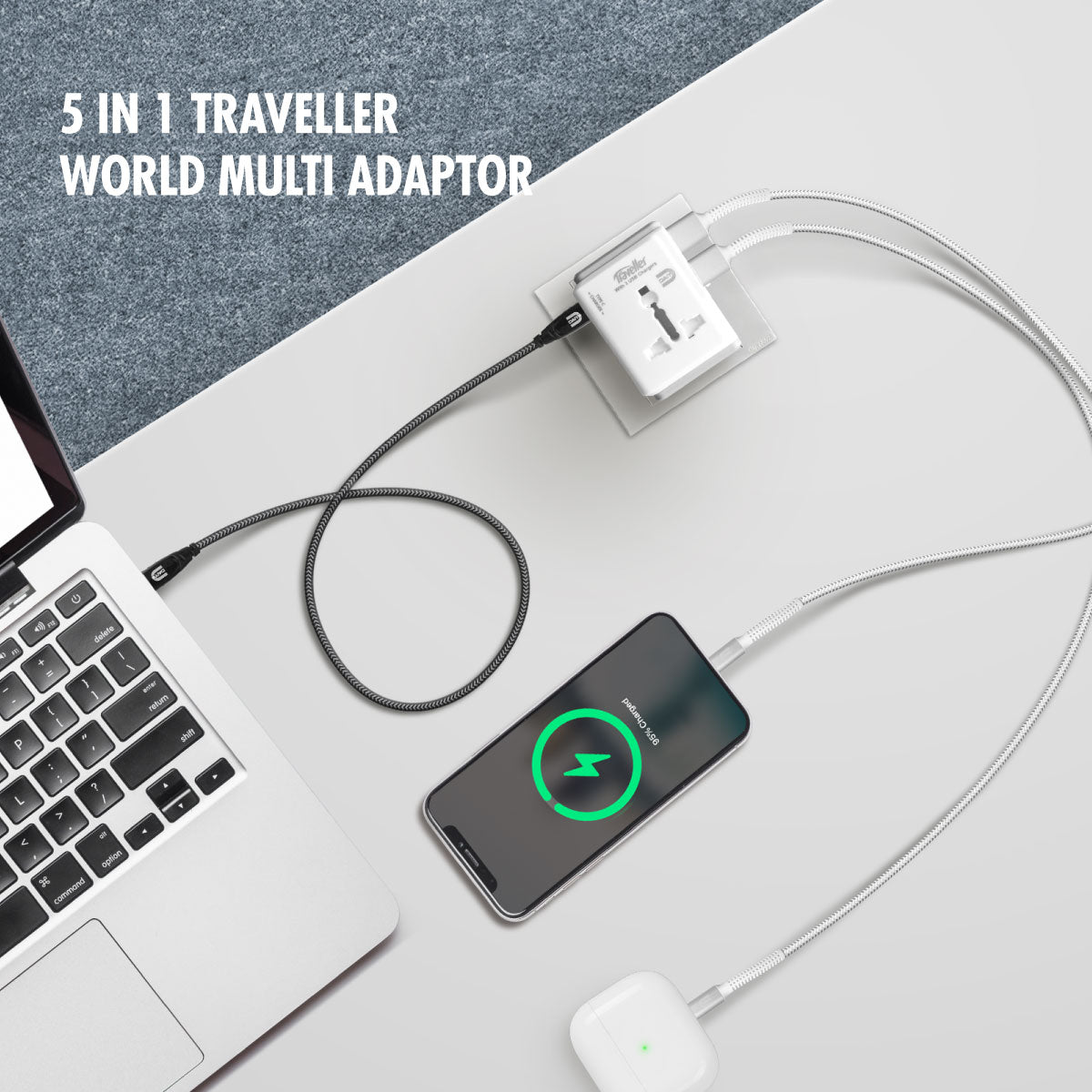 Daiyo DE 318 Travel World Multi Adaptor 3.1A,  2 USB-A + 1 USB-C Ports