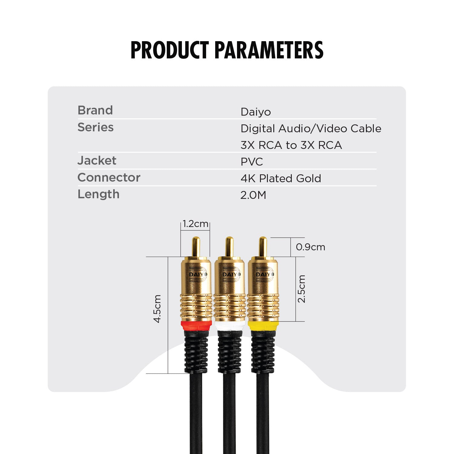 Daiyo TA 5503 Digital 3X RCA to 3X RCA Plug 2m