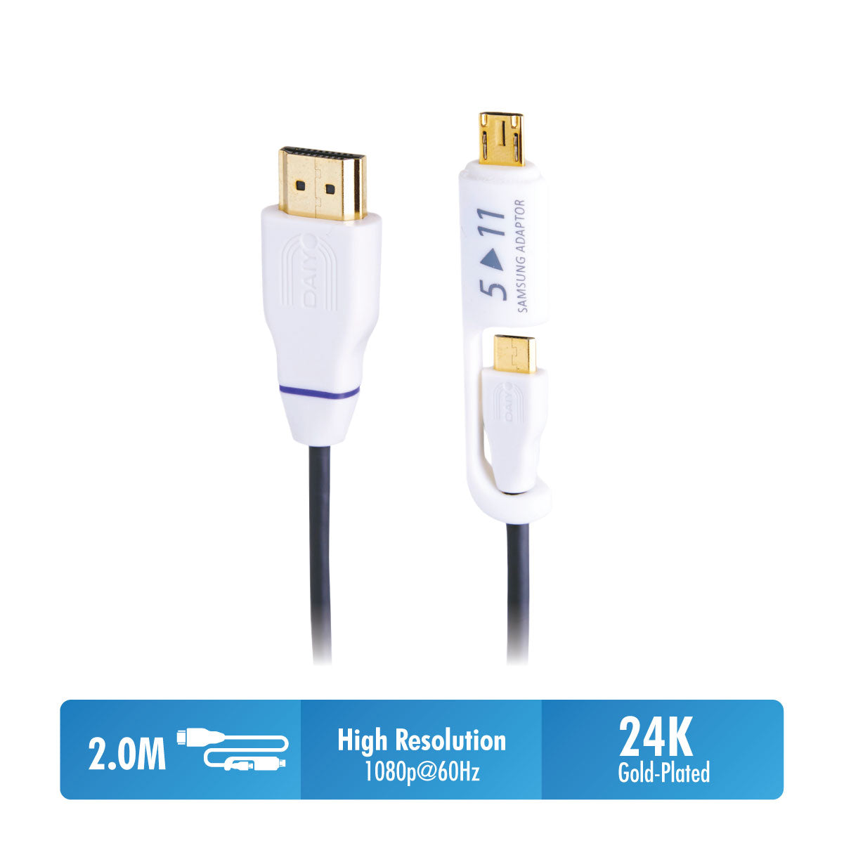 Daiyo TA 5673 MHL Cable with Samsung Adaptor 2m