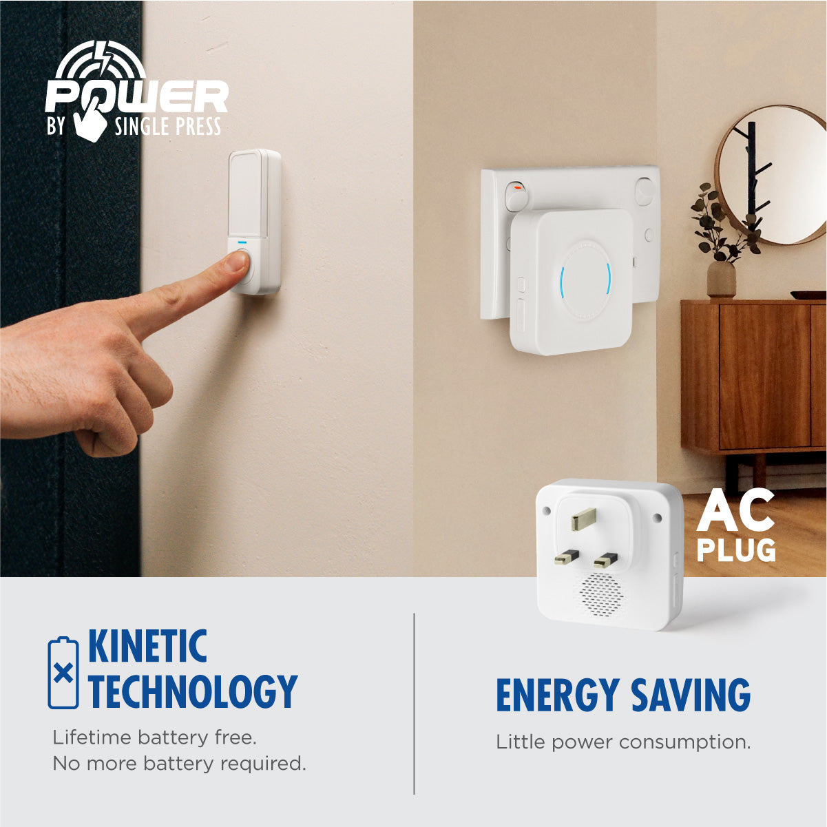 Daiyo DDB 48W Wireless Digital Kinetic Doorbell (Battery Free Switch)