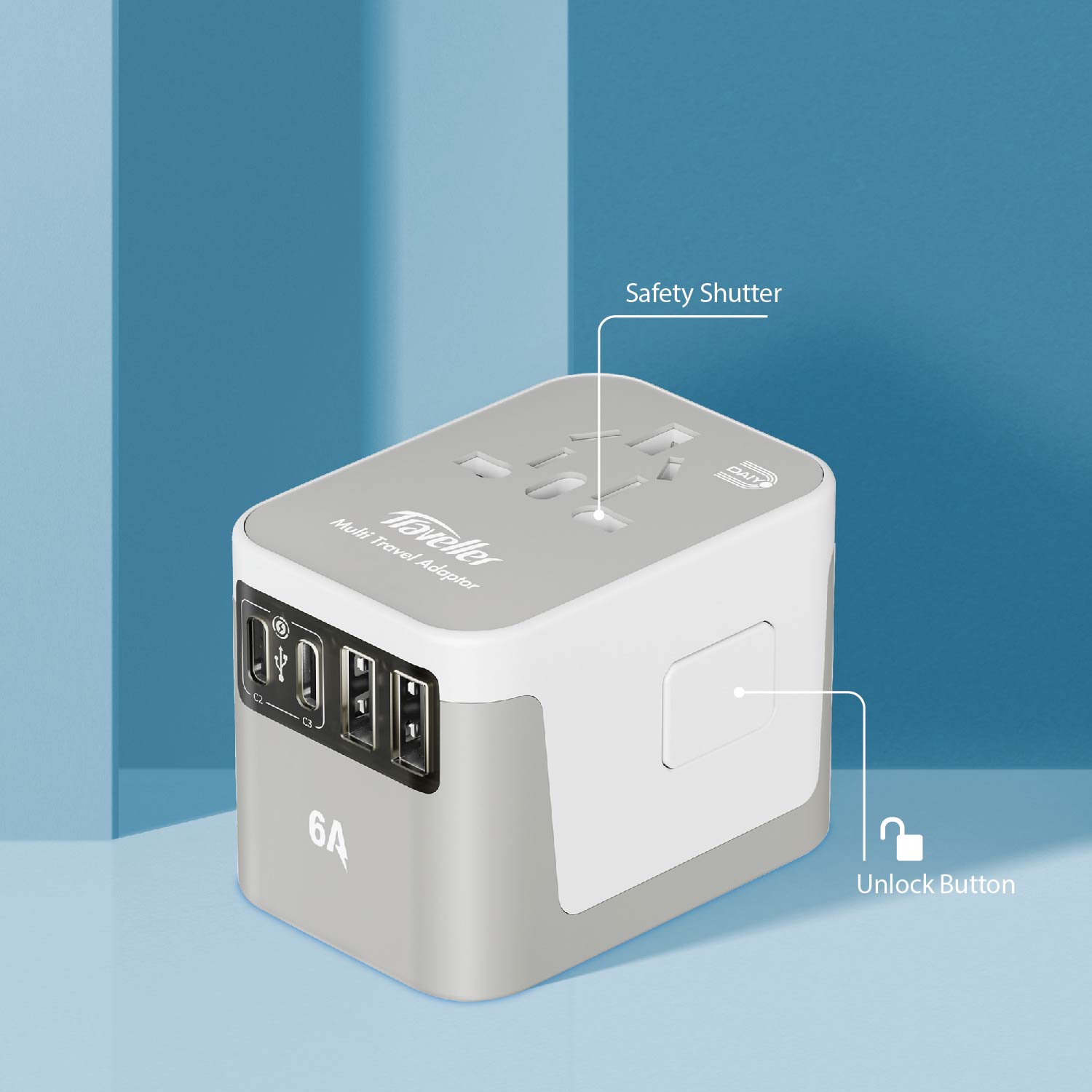 Daiyo DE 320 Universal Travel Adapter with 2 USB Port + 3 Type-C Port Wall Chargers Plug