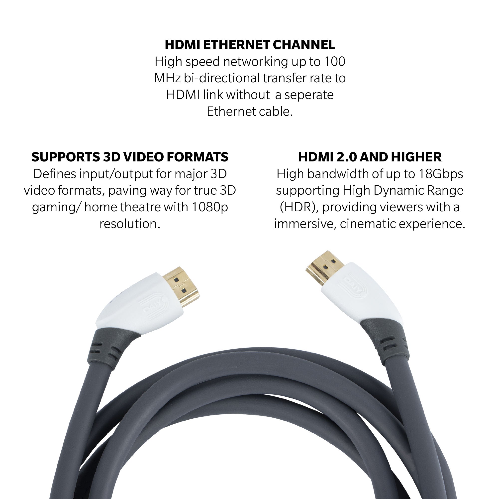 Daiyo TA 5682 Curve Angle HDMI 4K High Speed with Ethernet 2m Cable