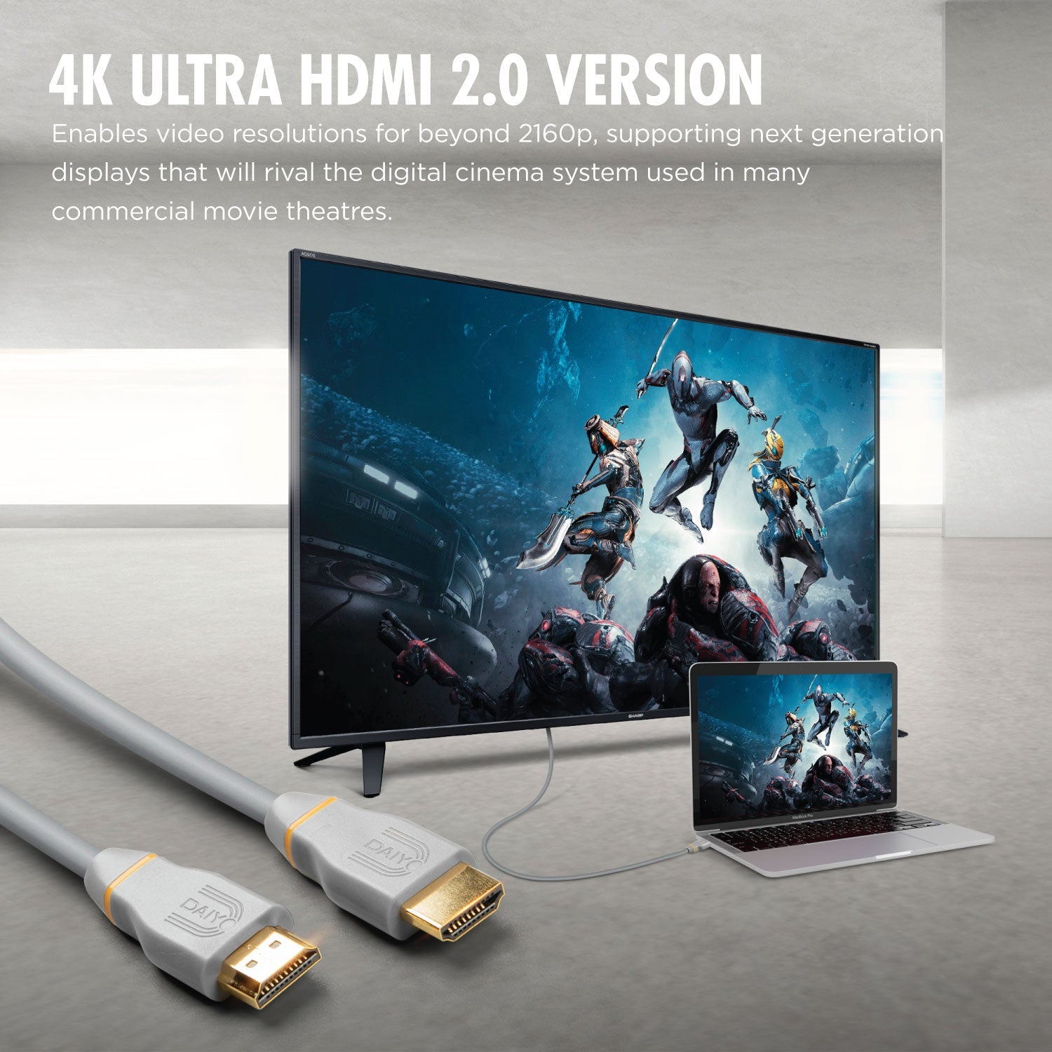 Daiyo TA 5661 HD Series 4K Ultra High Definition (UHD) HDMI Ver 2.0 Cable Length 1.2m 24K Gold Connector