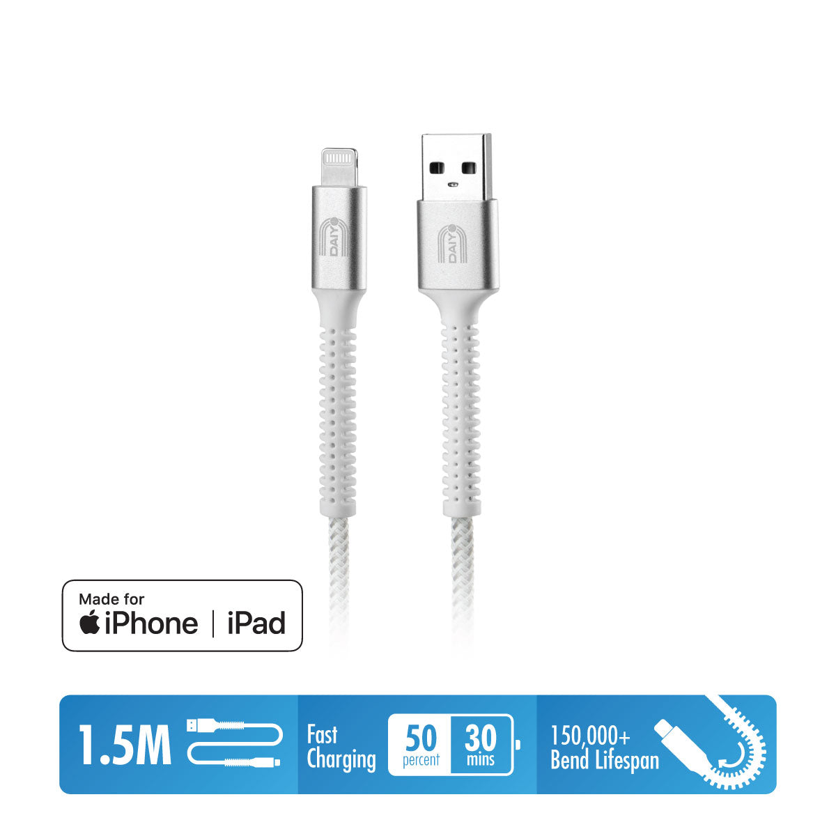 Daiyo CP 2615 White MFI Lightning Cable 1.5 meter