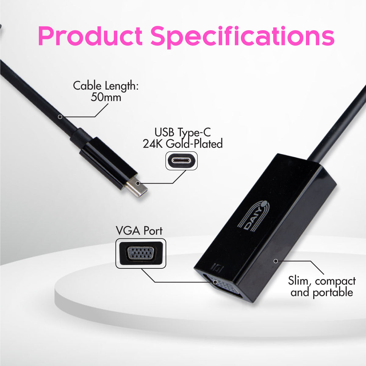 Daiyo CP 2602 Micro HDMI to VGA Dongle