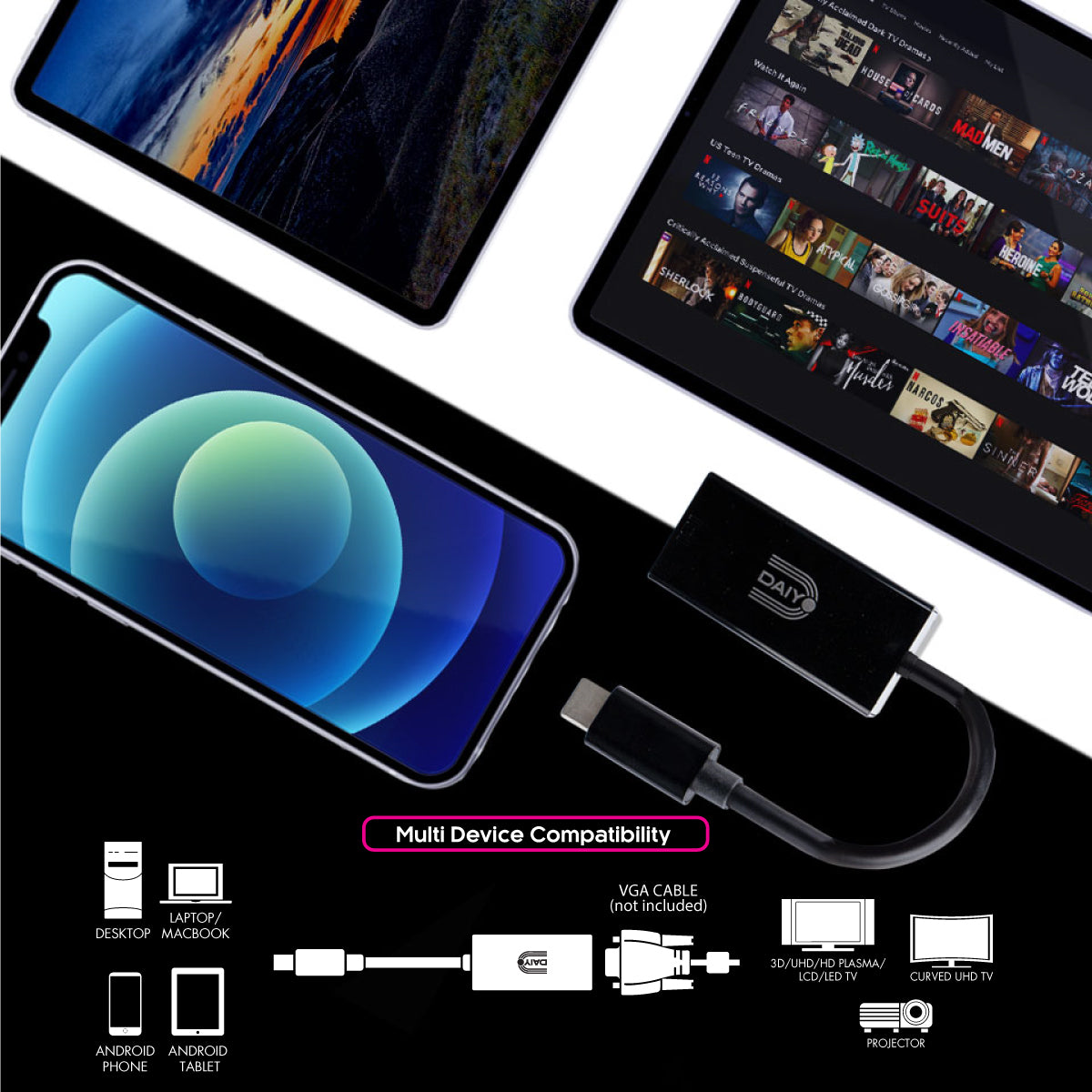 Daiyo CP 2602 Micro HDMI to VGA Dongle