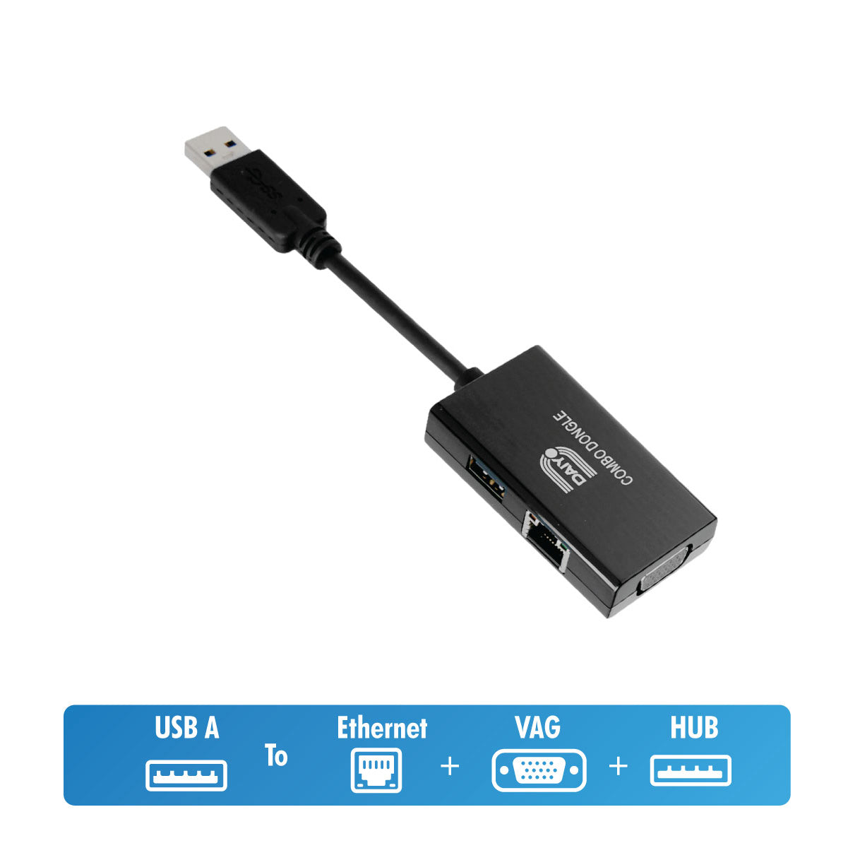 Daiyo CP 2606 USB 3.0 to VGA + LAN + Fast USB (3 in 1 Combo Dongle)