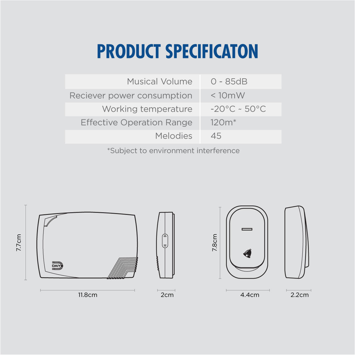 Daiyo DDB 23W Wireless Battery DC Digital Door Chime/Bell