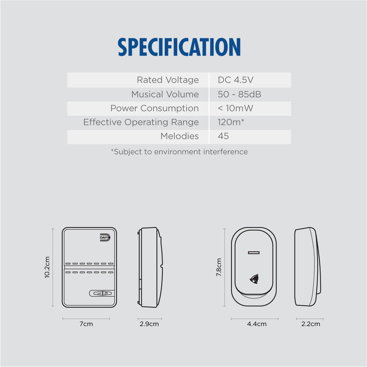 Daiyo DDB 38W Wireless Digital Door Bell (Battery)