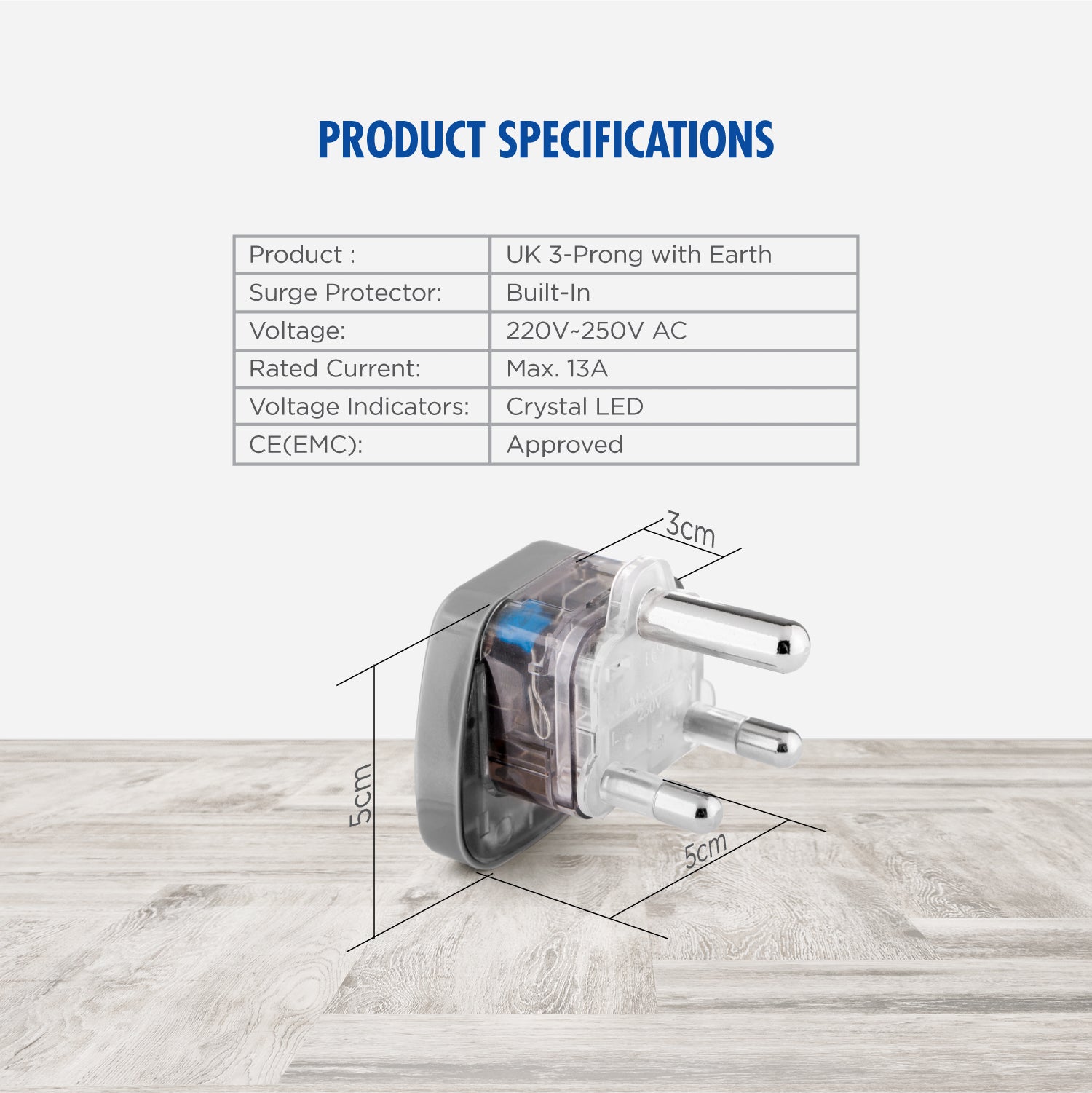 Daiyo DE 229 Traveller Adaptor South African 3 Prong With Earth | Botswana, India, Lesotho, Mozambique, Namibia, Nepal, South Africa, Sri Lanka, Swaziland