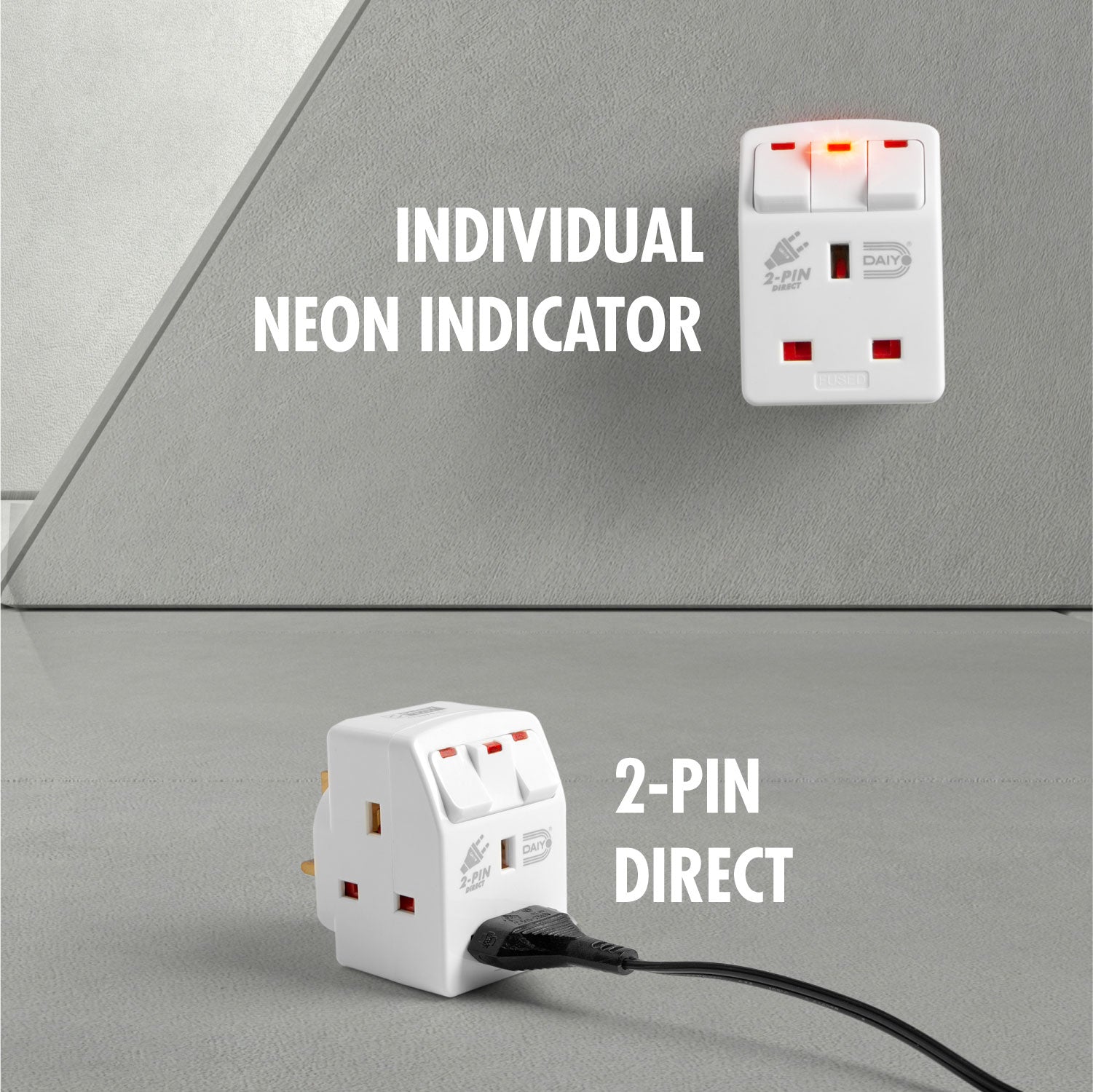 Daiyo DE 291 3 Way Multi Adaptor With Switch & Neon X 2 Pieces