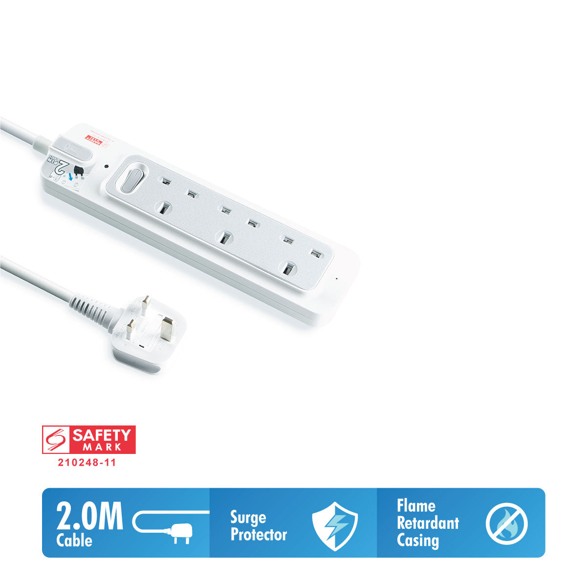 Daiyo DE 363 Master Switch 3 Way Extension Socket Strip 2 Meter long