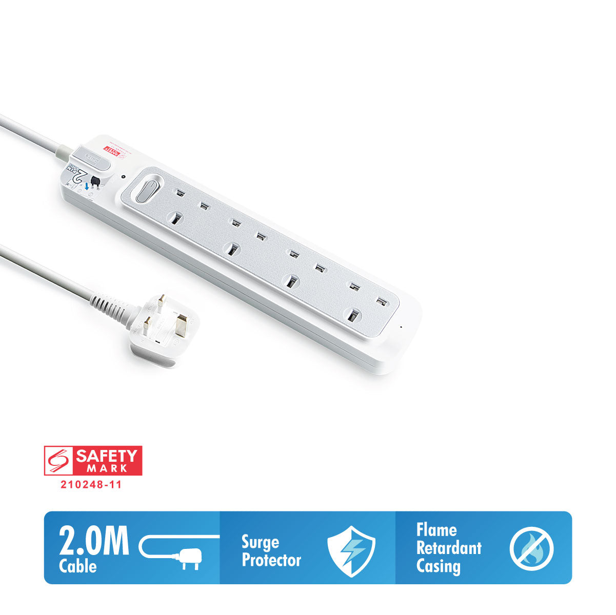 Daiyo DE 364 Master Switch Surge Protector 4 Way Extension Socket Strip 2 Meter long