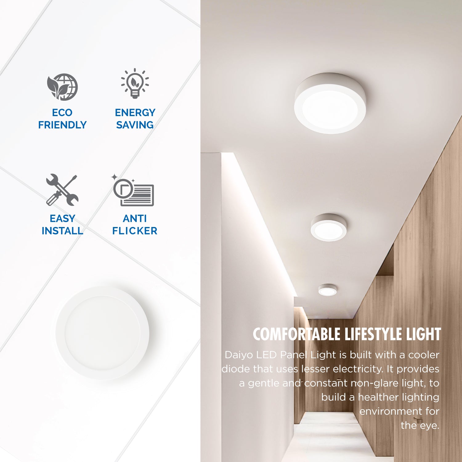 Daiyo LPR 73-WW 18W LED Surfaced Panel Light Round Shape (Warm White)