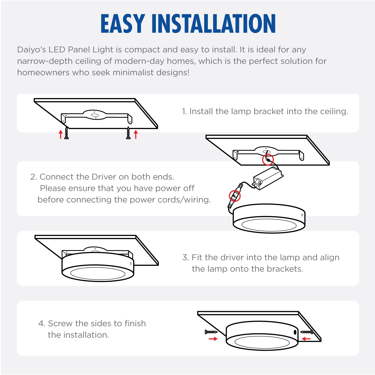 Daiyo LPR 71-WW 12W LED Surfaced Panel Light Round Shape (Warm White)