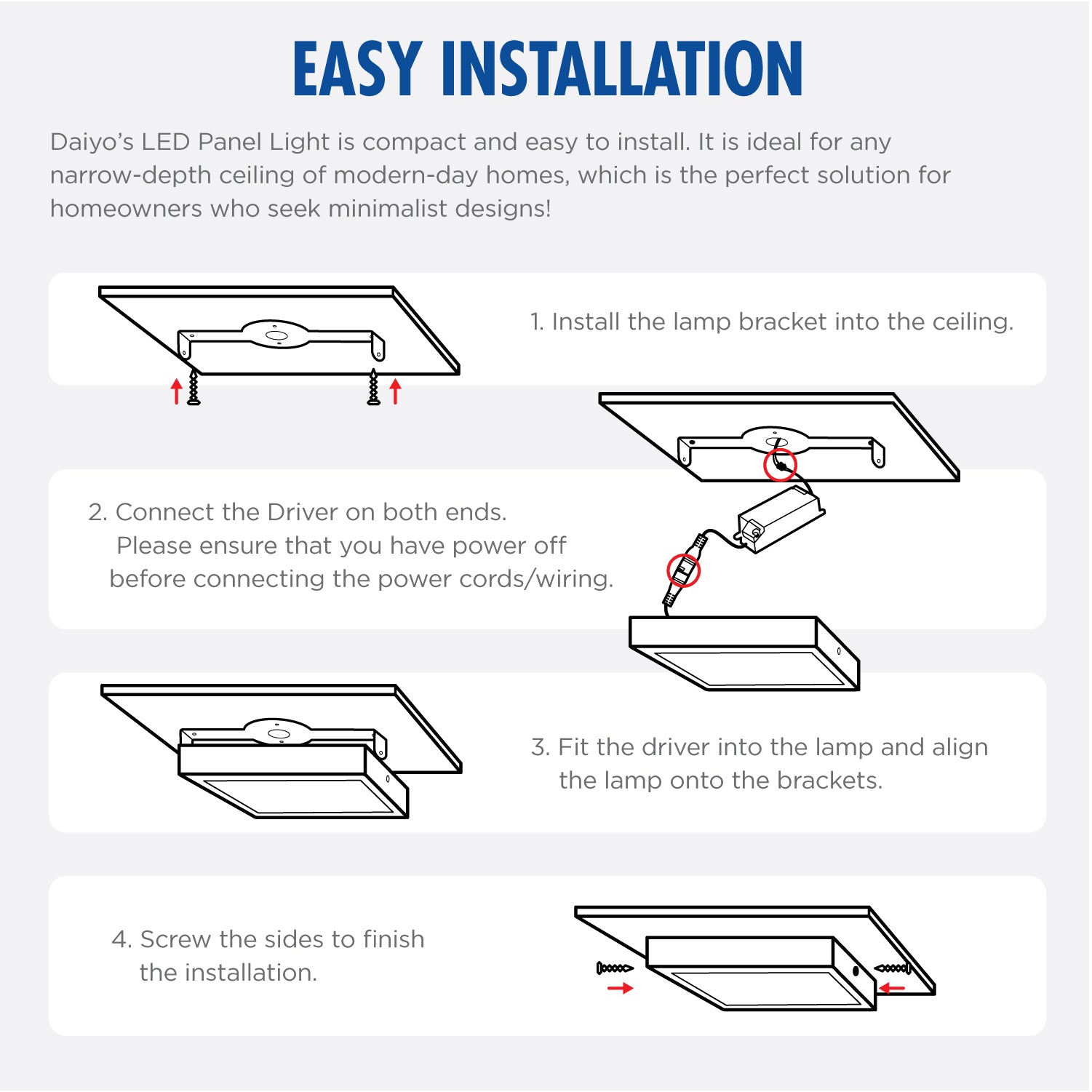 Daiyo LPS 75-WW 12W LED Surfaced Panel Light Square Shape (Warm White)