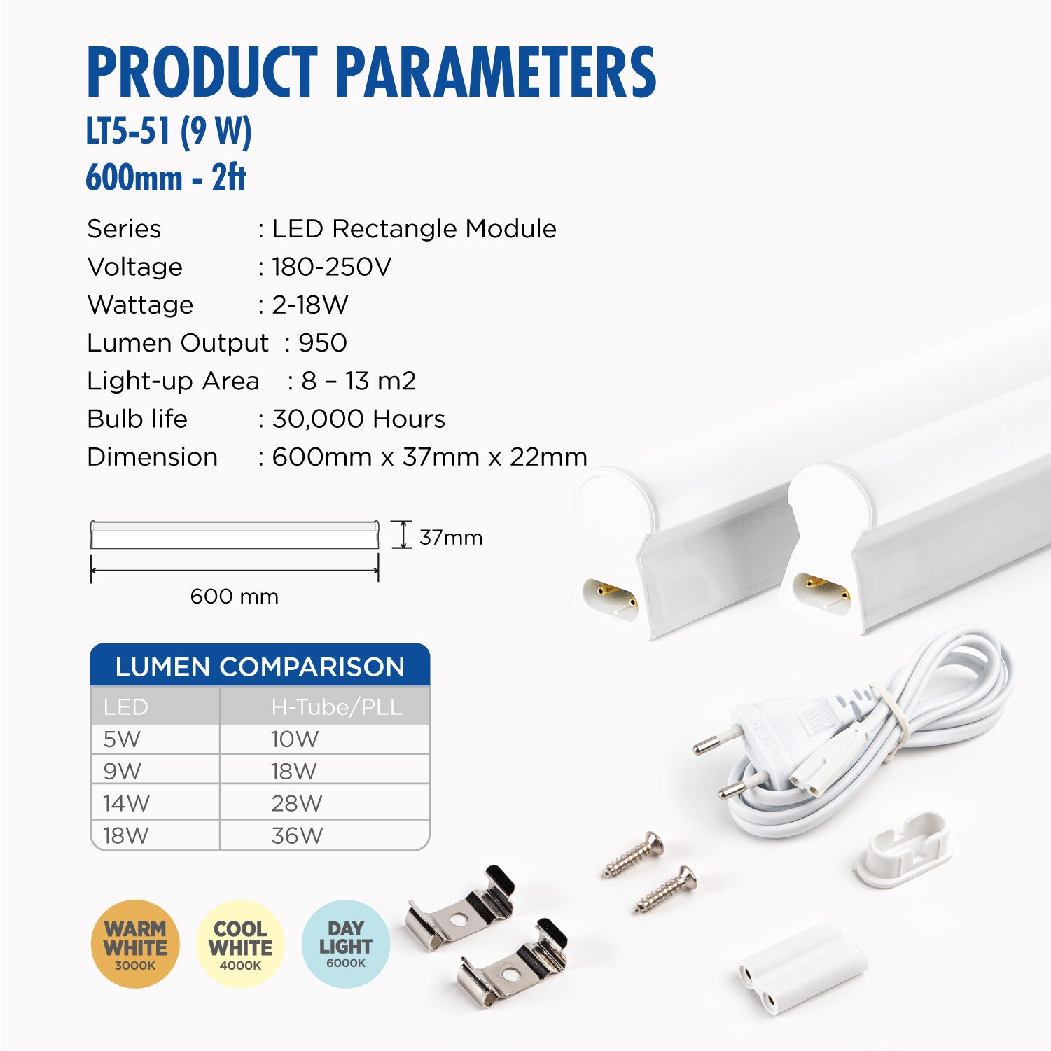 Daiyo LT5-51-DL 9W LED T-5 Batten Light (Day Light)