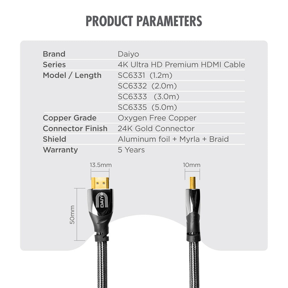 Daiyo SC 6333 4K Premium HDMI Cable 2.0 Version 3.0m