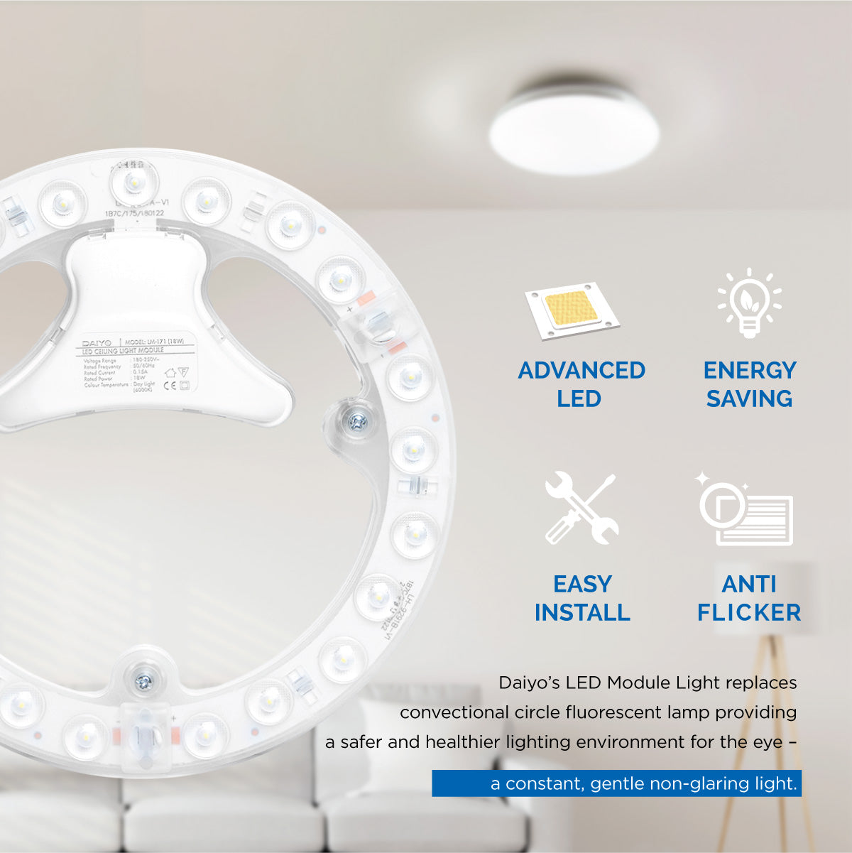 Daiyo LM 171-DL 18W LED Circular Replacement Magnetic Base Ceiling Panel (Day Light)