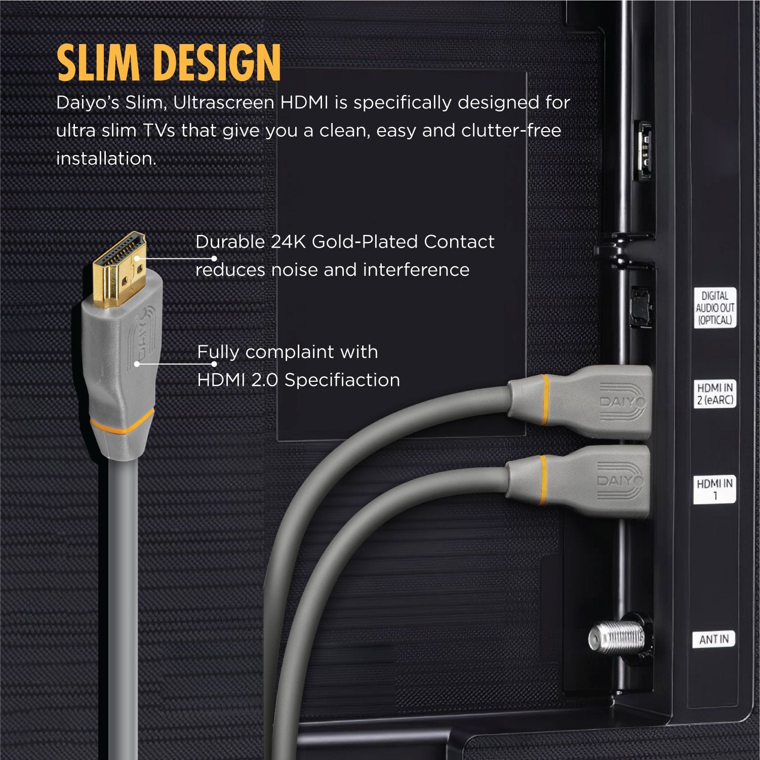 Daiyo TA 5661 HD Series 4K Ultra High Definition (UHD) HDMI Ver 2.0 Cable Length 1.2m 24K Gold Connector