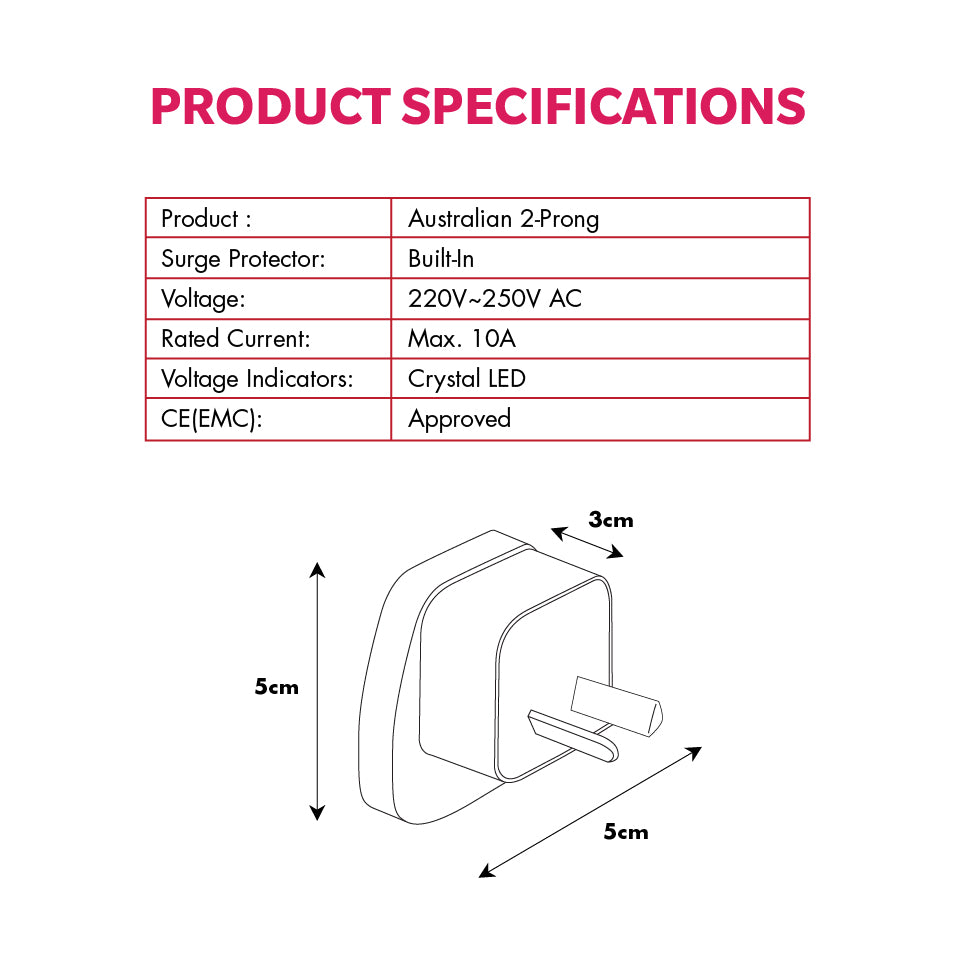 Daiyo DE 236 Traveller Adaptor Australian 2-Prong | Argentina, Australia, China, Cook Islands, Fiji, Guatemala, Kiribati, Nauru, New Zealand, Papua New Guinea, Uruguay