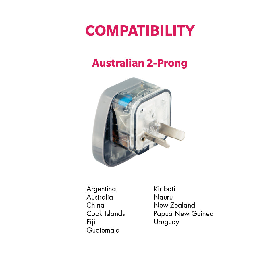 Daiyo DE 236 Traveller Adaptor Australian 2-Prong | Argentina, Australia, China, Cook Islands, Fiji, Guatemala, Kiribati, Nauru, New Zealand, Papua New Guinea, Uruguay