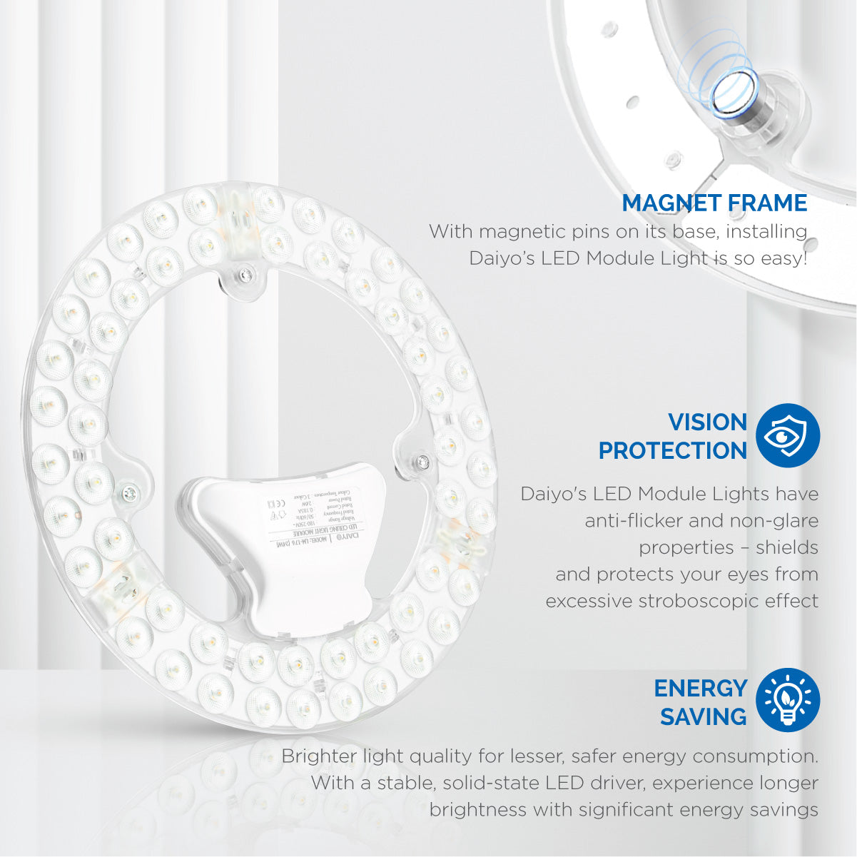 Daiyo LM 176-3C 24W LED Circular Replacement Magnetic Base Ceiling Panel (Tri-Colour)