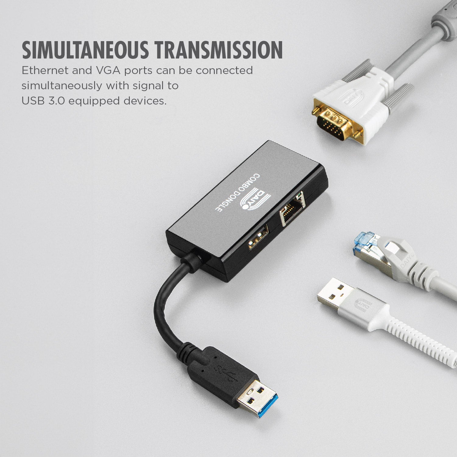 Daiyo CP 2606 USB 3.0 to VGA + LAN + Fast USB (3 in 1 Combo Dongle)