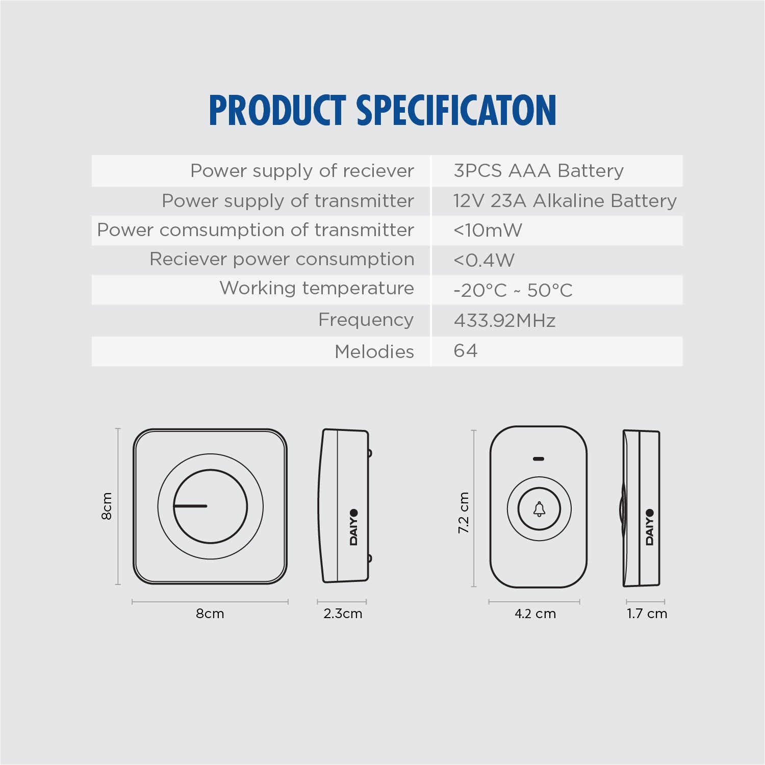 Daiyo DDB 52W Wireless Digital Door Bell (Battery)