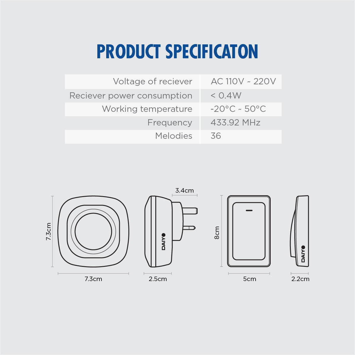 Daiyo DDB 51W Wireless Digital Kinetic Doorbell (Battery Free Switch)