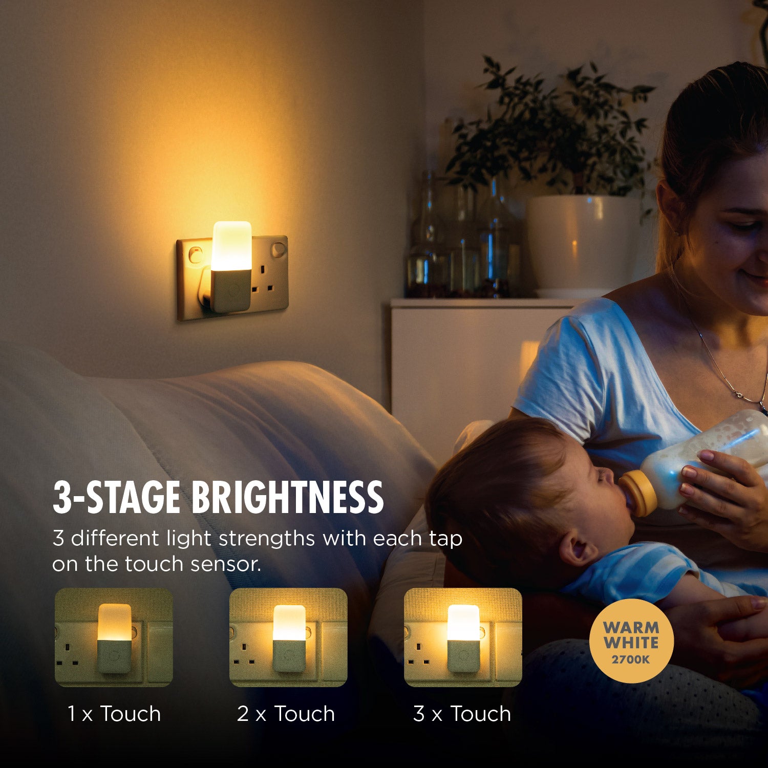 Daiyo DE134 LED Night Light 3-Stage Touch Sensor Warm White