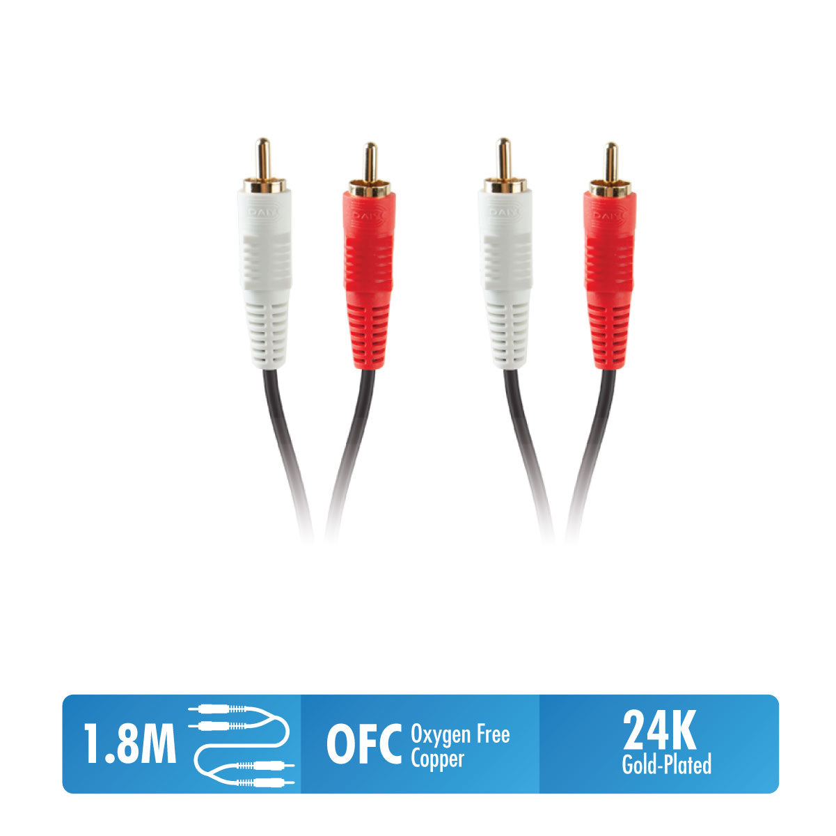 Daiyo TA 792 Audio 2 RCA Cable Red & White Gold Connector 1.8m