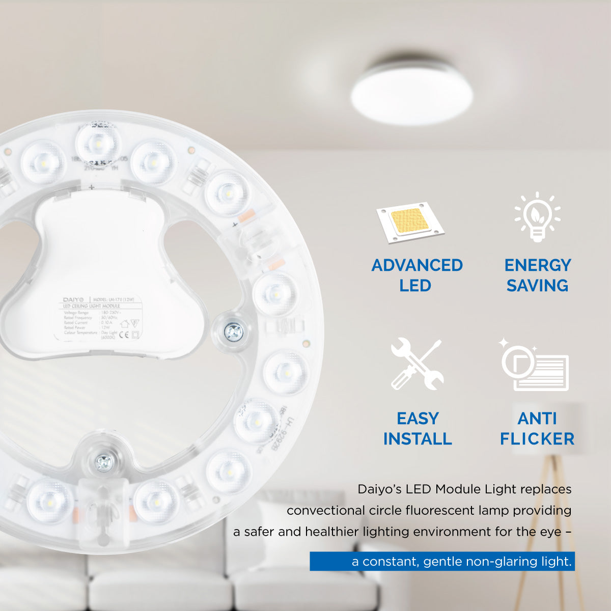 Daiyo LM 170-DL 12W LED Circular Replacement Magnetic Base Ceiling Panel (Day Light)