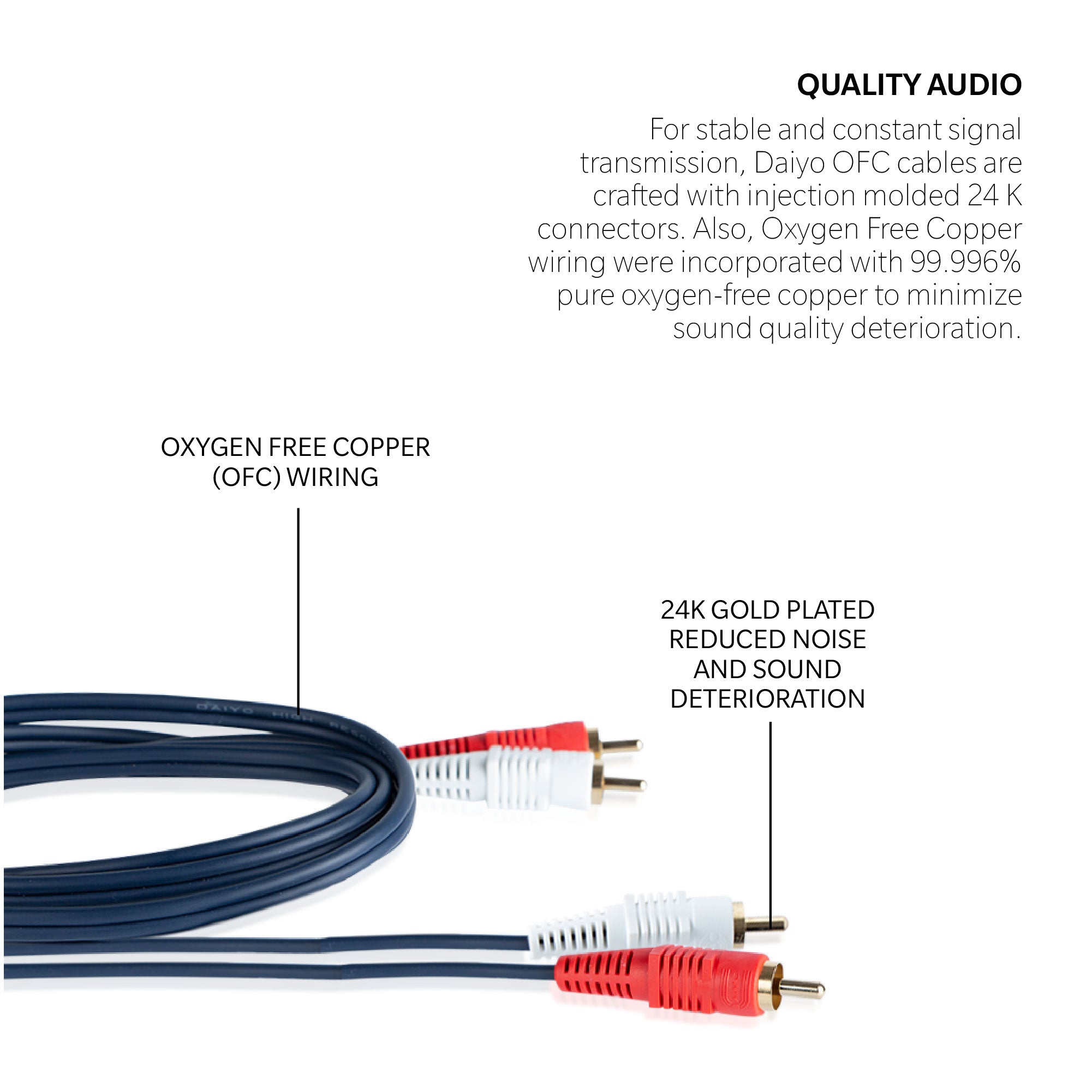 Daiyo TA 792 Audio 2 RCA Cable Red & White Gold Connector 1.8m