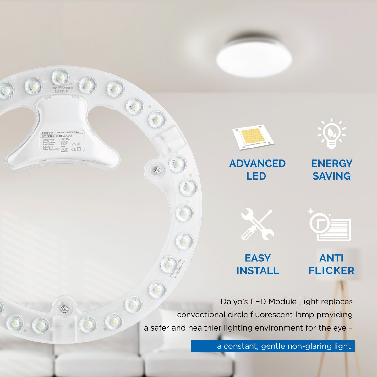 Daiyo LM 176-DL 24W LED Circular Replacement Magnetic Base Ceiling Panel (Day Light)