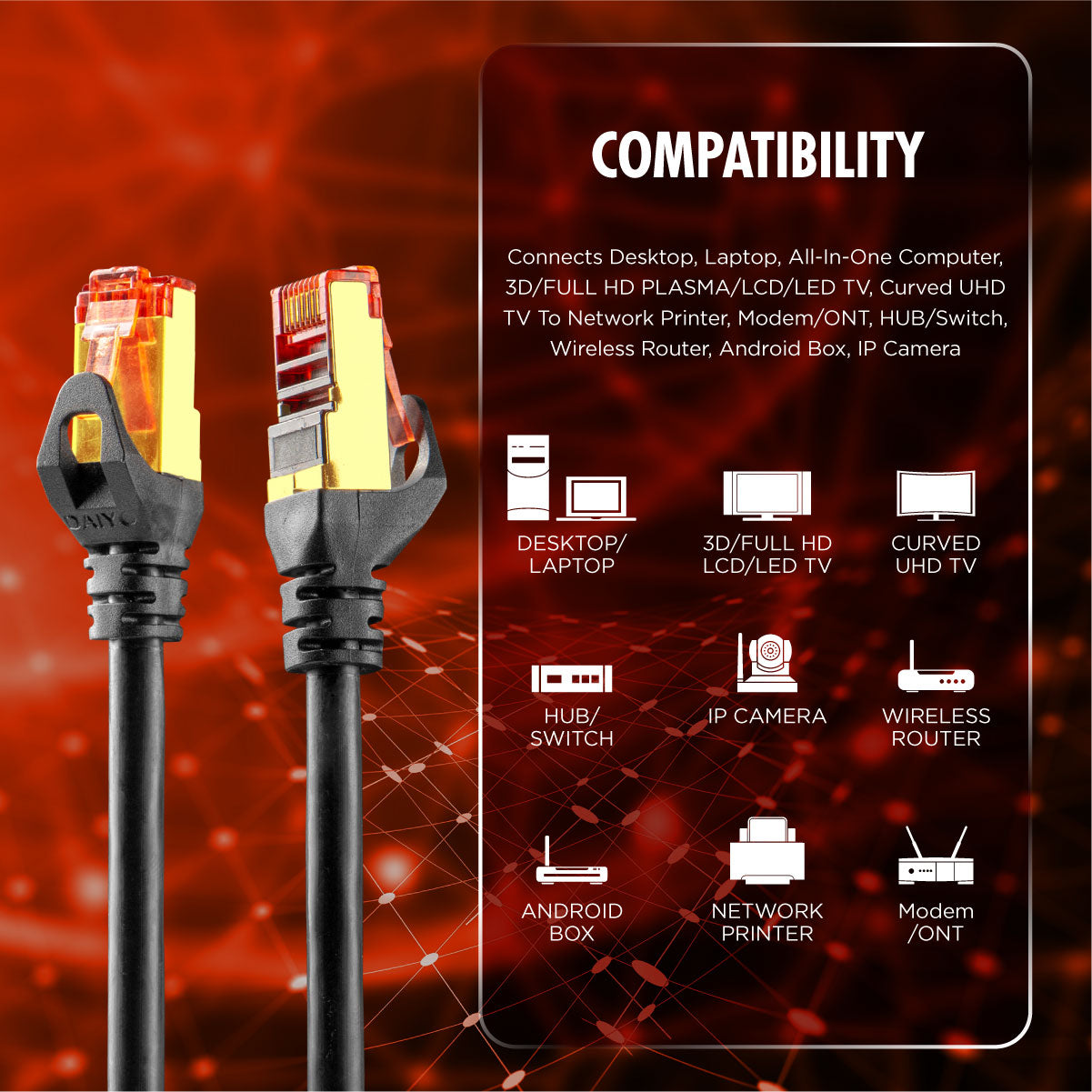 Daiyo CP 2557 SSTP Patch Cord Cat 8 Gigabit Ethernet 3m